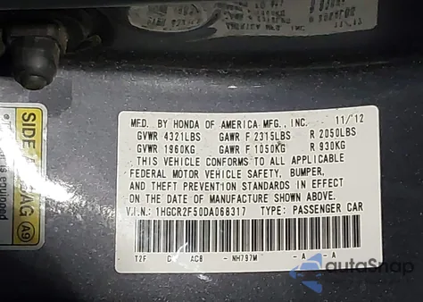 2013 Honda Accord Sport z USA, uszkodzony, nr VIN 1HGCR2F50DA068317